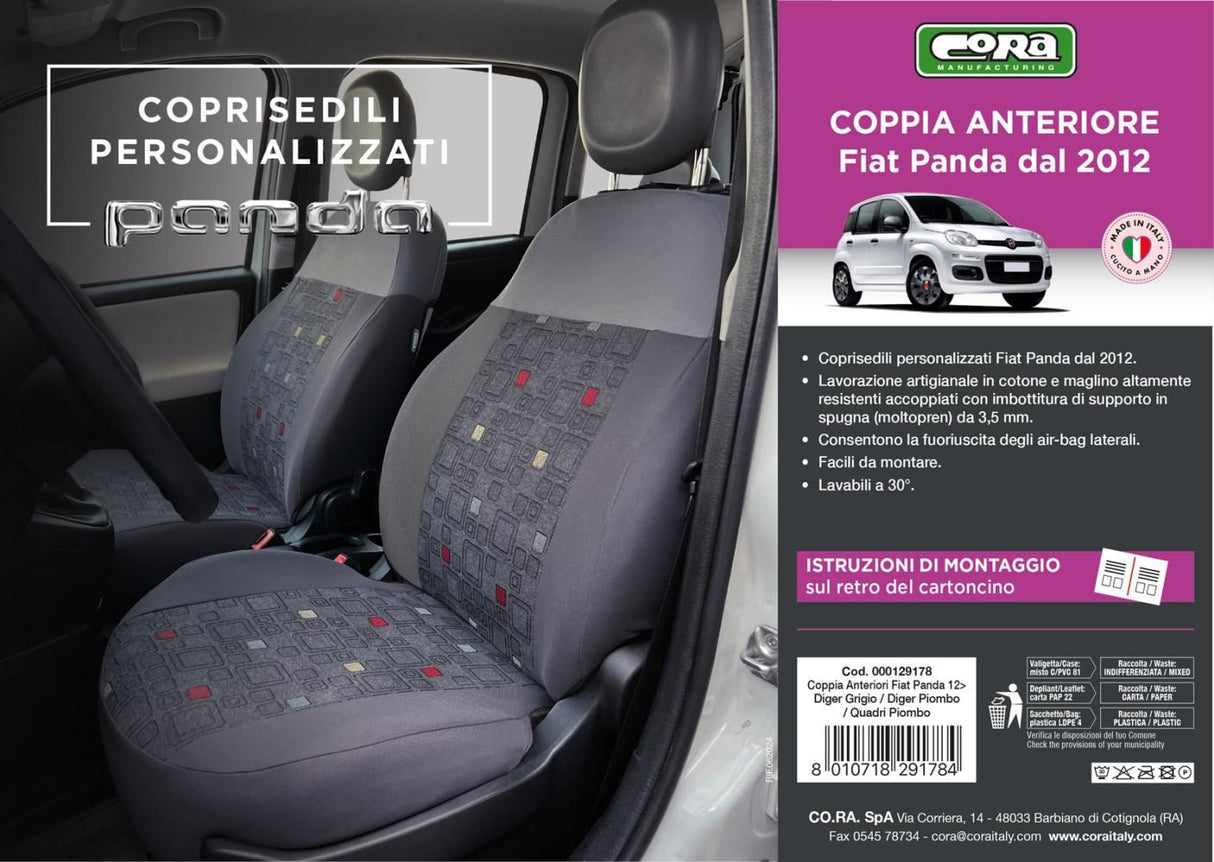 Fundas de asiento delantero personalizadas Cora para Fiat Panda 12> Quad, tela de mezcla de algodón