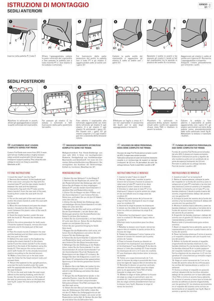 Juego completo de fundas de asiento personalizadas para Fiat Panda 12> 5 plazas, color gris Cora