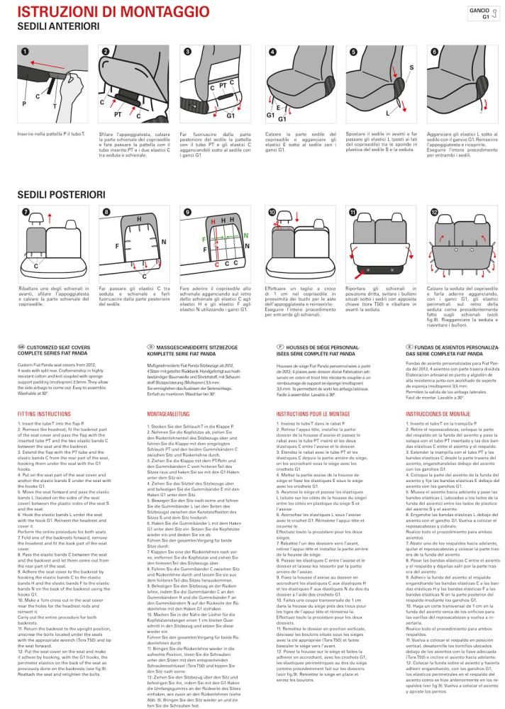 Cora Serie completa coprisedili personalizzati Fiat Panda 12> 4 posti post. grig