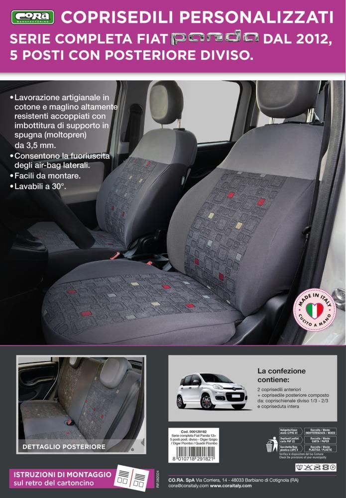 Cora Serie completa coprisedili personalizzati Fiat Panda 12> 5 posti post. divi
