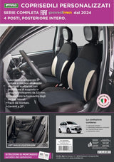 Cora Manufacturing Juego completo de fundas de asiento personalizadas para Fiat Pandina 24> 4 asientos traseros, largo completo, tela de mezcla de algodón negro/crema