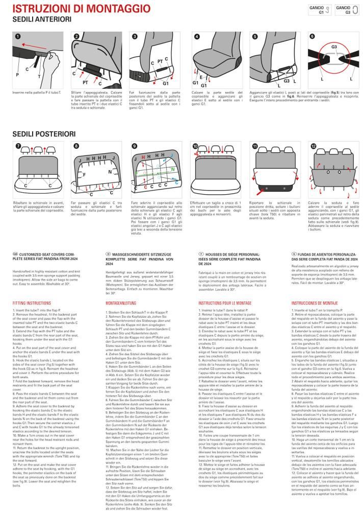 Cora Manufacturing Juego completo de fundas de asiento personalizadas para Fiat Pandina 24> 5 asientos traseros, largo completo, tela de mezcla de algodón negro/crema