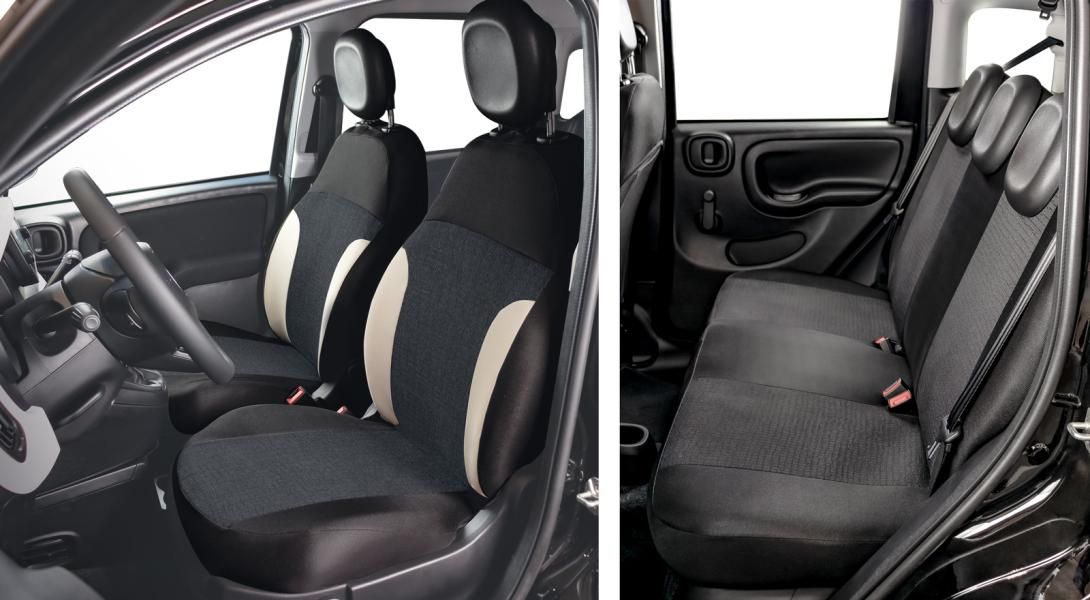 Cora Manufacturing Juego completo de fundas de asiento personalizadas para Fiat Pandina 24> 5 asientos traseros, largo completo, tela de mezcla de algodón negro/crema