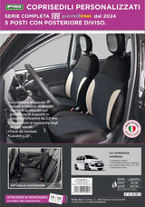 Cora Manufacturing Serie completa coprisedili personalizzati Fiat Pandina 24> 5 posti post. diviso tess. misto cotone nero/crema
