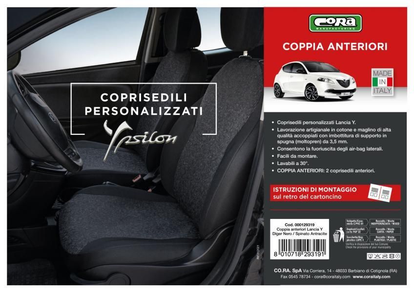 Cora Coprisedili anteriori personalizzati Lancia Ypsilon 11> tessuto misto cotone nero/antracite