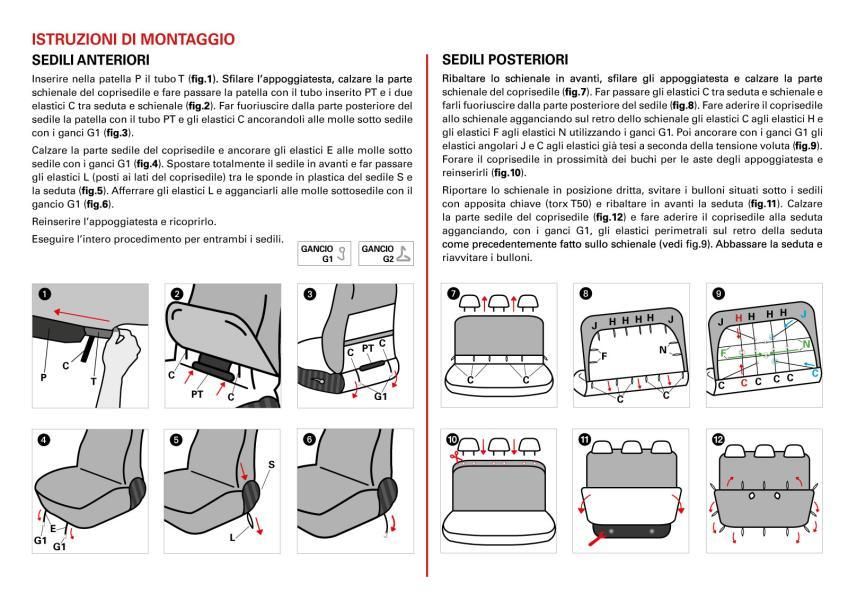 Cora Serie completa coprisedili personalizzati Fiat Panda 03> 5 posti post. intero tessuto cotone trapuntato avio
