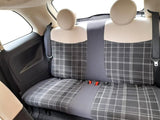 Cora Serie completa coprisedili personalizzati Fiat 500 07> tessuto misto cotone scozzese grigio/panna