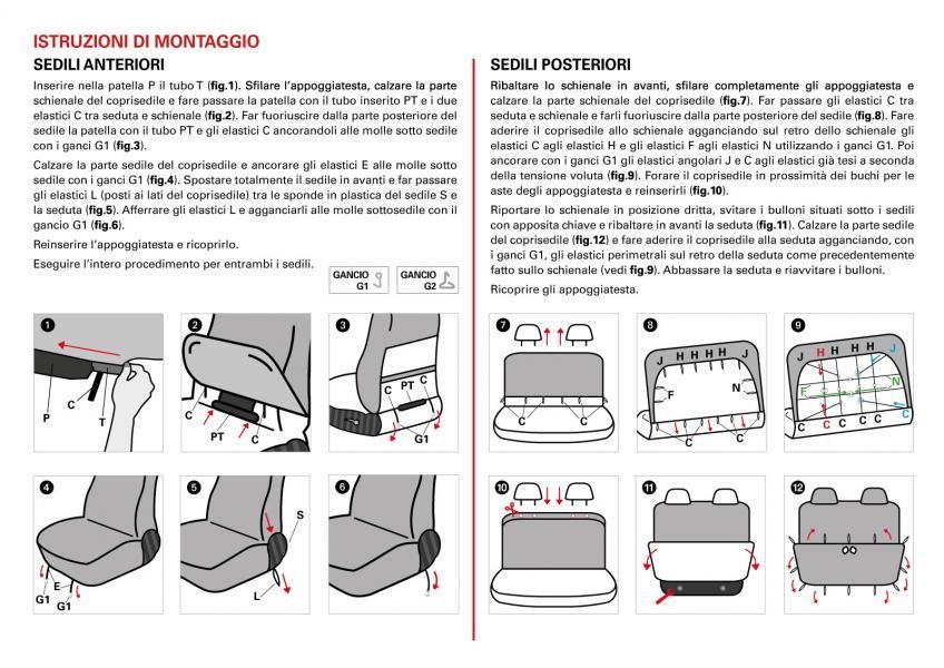 Cora Serie completa coprisedili personalizzati Fiat 500 07> tessuto misto cotone scozzese grigio/panna