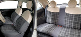 Cora Komplettes Set maßgefertigter Sitzbezüge für Fiat 500 ab Baujahr 2007 aus grau/cremefarbenem Baumwollmischgewebe mit Tartanmuster.
