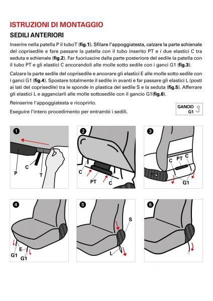 Coprisedili anteriori personalizzati Fiat 500 07> tessuto misto cotone scozzese grigio/panna