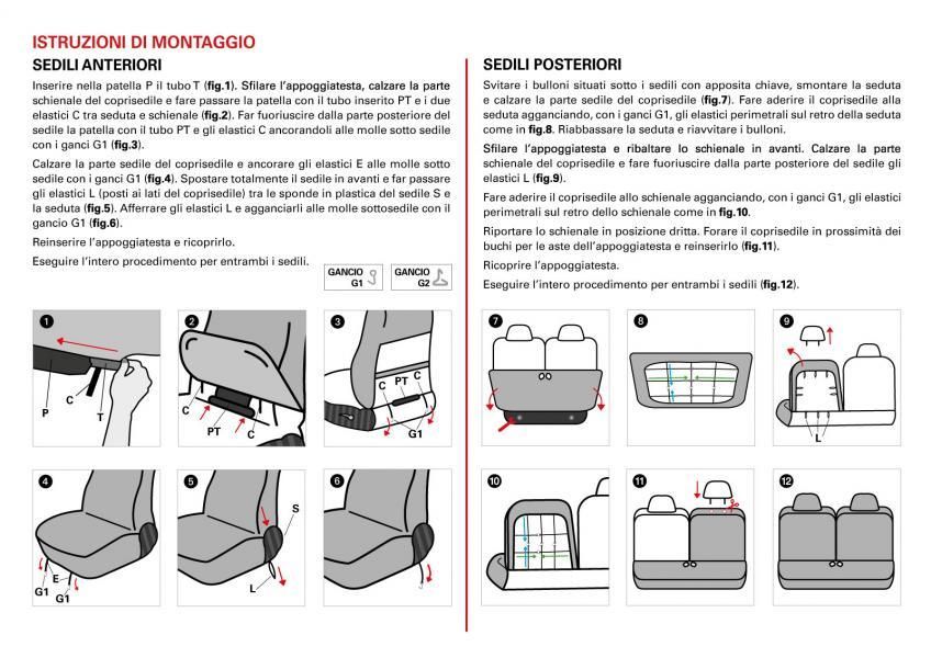 Cora Serie completa coprisedili personalizzati Fiat 500X tessuto misto cotone mosaico nero
