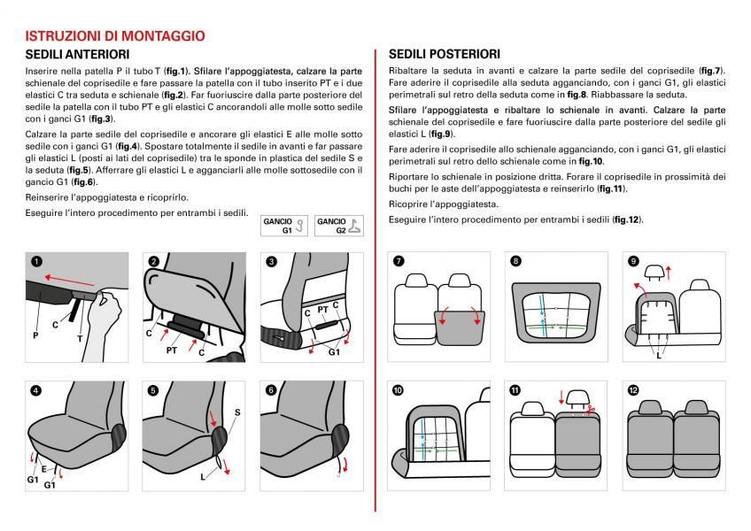 Cora Serie completa coprisedili personalizzati Fiat 500L tessuto misto cotone mosaico nero
