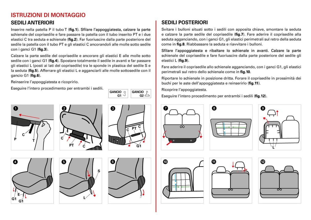 Cora Serie completa coprisedili personalizzati Fiat 500X tessuto antracite/grigio piombo