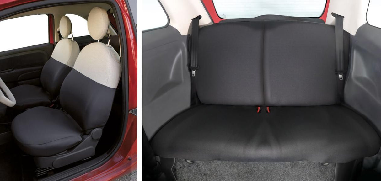 Cora Manufacturing Juego completo de fundas de asiento personalizadas para Fiat 500 07> con división trasera, tejido de algodón mixto, gris/crema