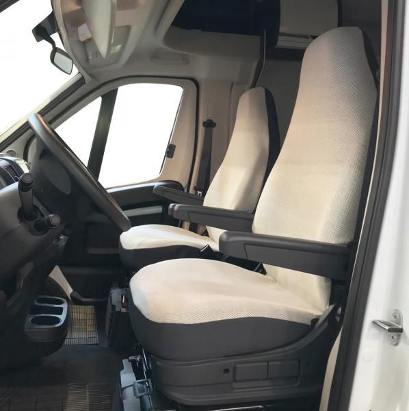 Fundas de asientos delanteros personalizadas para Fiat Ducato Camper a partir de 2006, color crema/plomo Cora