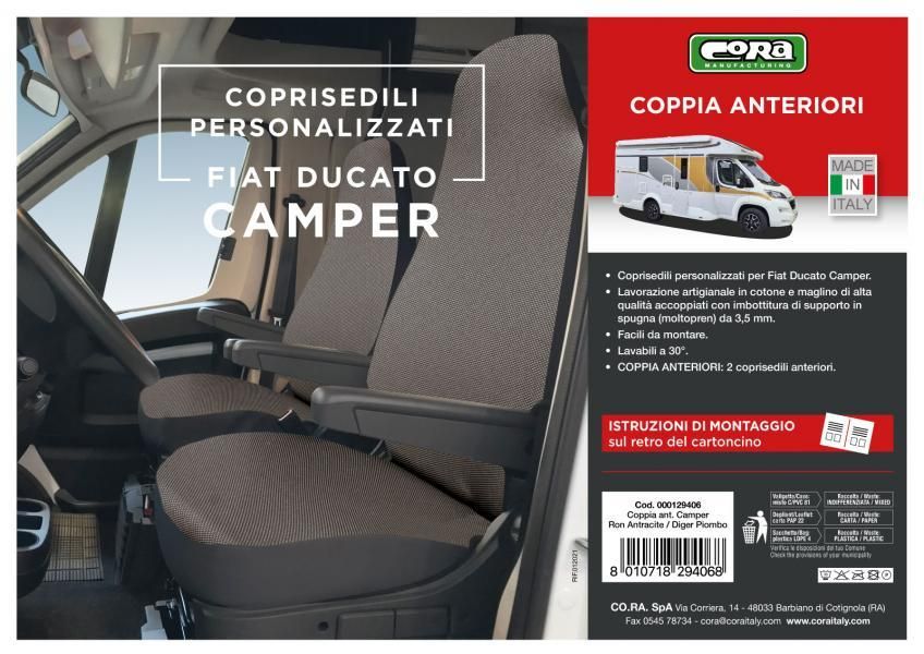 Fundas de asiento delantero personalizadas Cora para Fiat Ducato X250 Camper, tela de mezcla de algodón