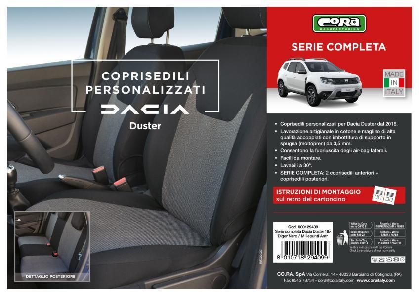 Cora Serie completa coprisedili personalizzati DACIA Duster 10> tess. millepunti