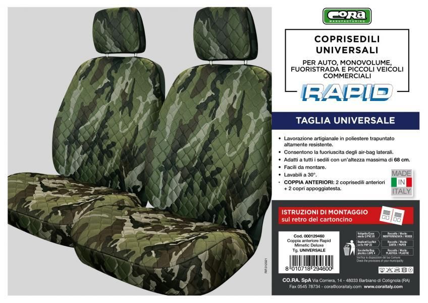 Fundas de asiento delantero Cora Rapid, tamaño universal, tejido de poliéster acolchado, camuflaje
