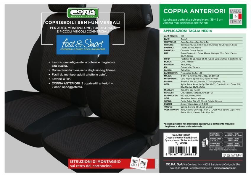 Cora Coprisedili anteriori Fast&Smart tg. media tessuto misto cotone antracite/nero