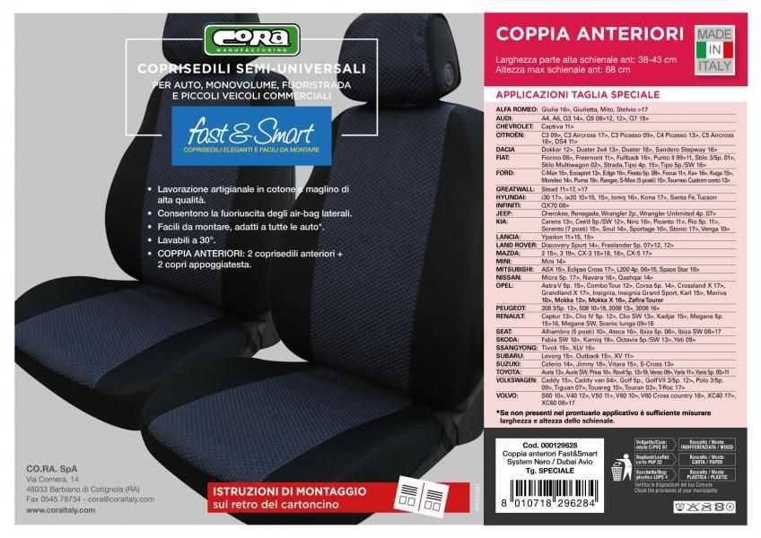 Cora Coprisedili anteriori Fast&Smart tg. speciale tessuto misto cotone avio/nero