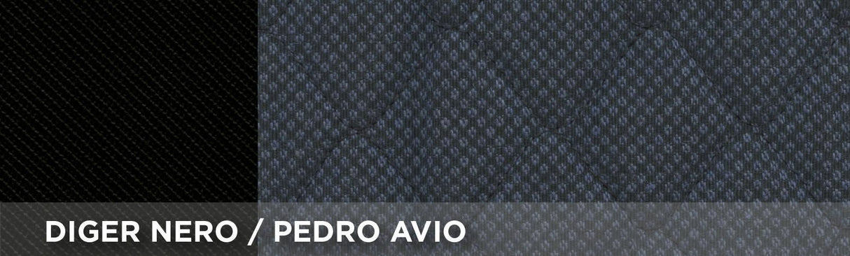 Fundas para asientos delanteros Cora Centauro, tamaño universal, tejido de mezcla de algodón acolchado, azul fuerza aérea/negro