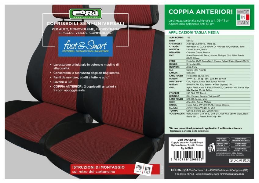 Cora Fast&amp;Smart Vordersitzbezüge, mittlere Größe, rot/schwarzes Baumwollmischgewebe