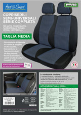 Cora Manufacturing Serie completa coprisedili Fast&Smart tg. media tess. misto cotone nero/avio