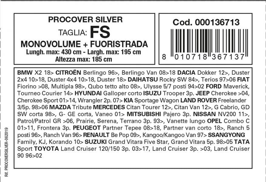 Funda para coche Cora Procover plateada, modelo FS