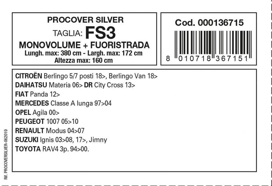 Cora Copriauto Procover Silver modello FS3