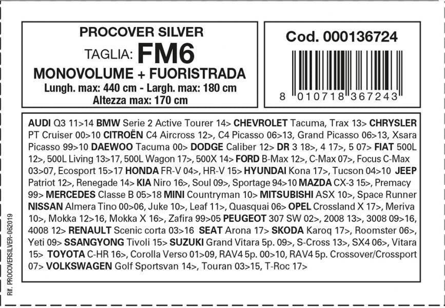 Funda para coche Cora Procover plateada modelo FM6