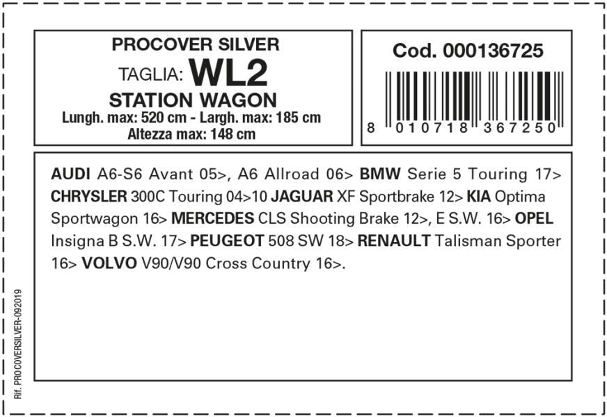 Cora Copriauto Procover Silver modello WL2