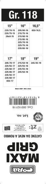 Cora Schneeketten für Wohnmobile und Vans Maxi Grip 15 mm Gruppe 118