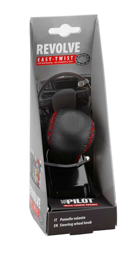 Pilot Revolve, pomello volante in pelle con cuciture rosse, staffa nera