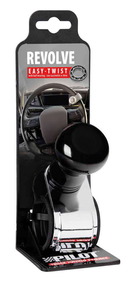 Pilot Revolve, pomello volante in alluminio anodizzato nero, staffa cromata