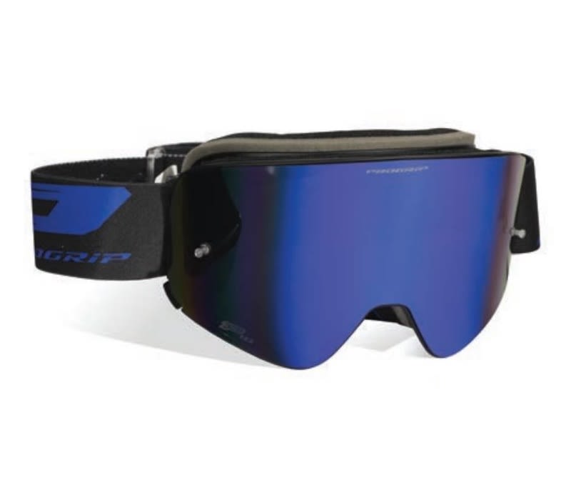 Progrip Maschera Motocross 3205-181 Nero Opaco/Blu Lente a Specchio Magnetica