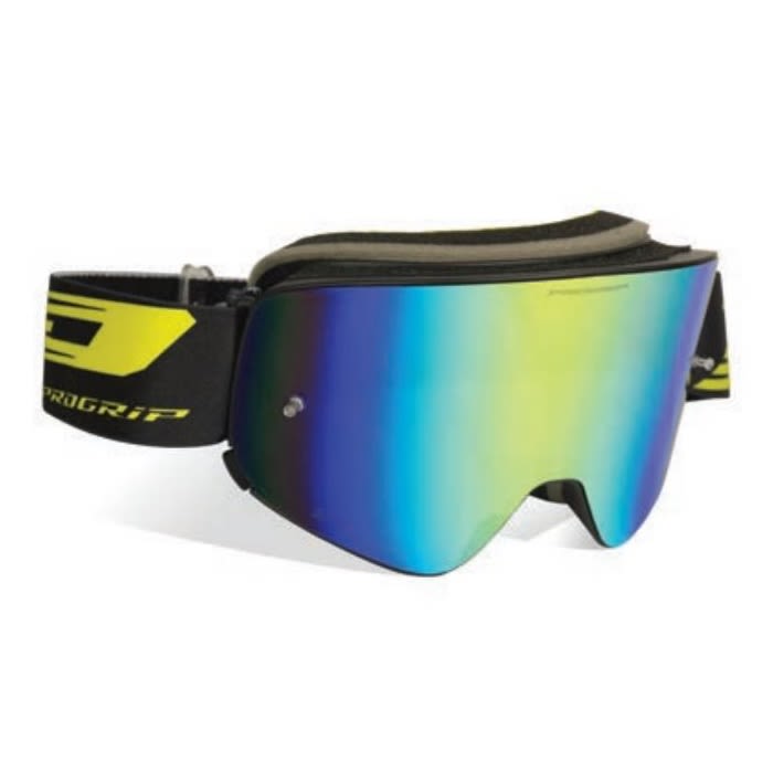 Progrip Maschera Motocross 3205-184 Nero Opaco/Giallo Lente a Specchio Magnetica
