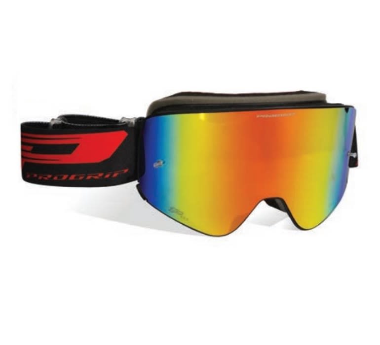Progrip Maschera Motocross 3205-185 Nero Opaco/Rosso Lente a Specchio Magnetica