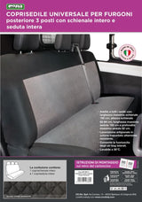 Cora 3-seater rear seat cover for vans, quilted cotton, anthracite