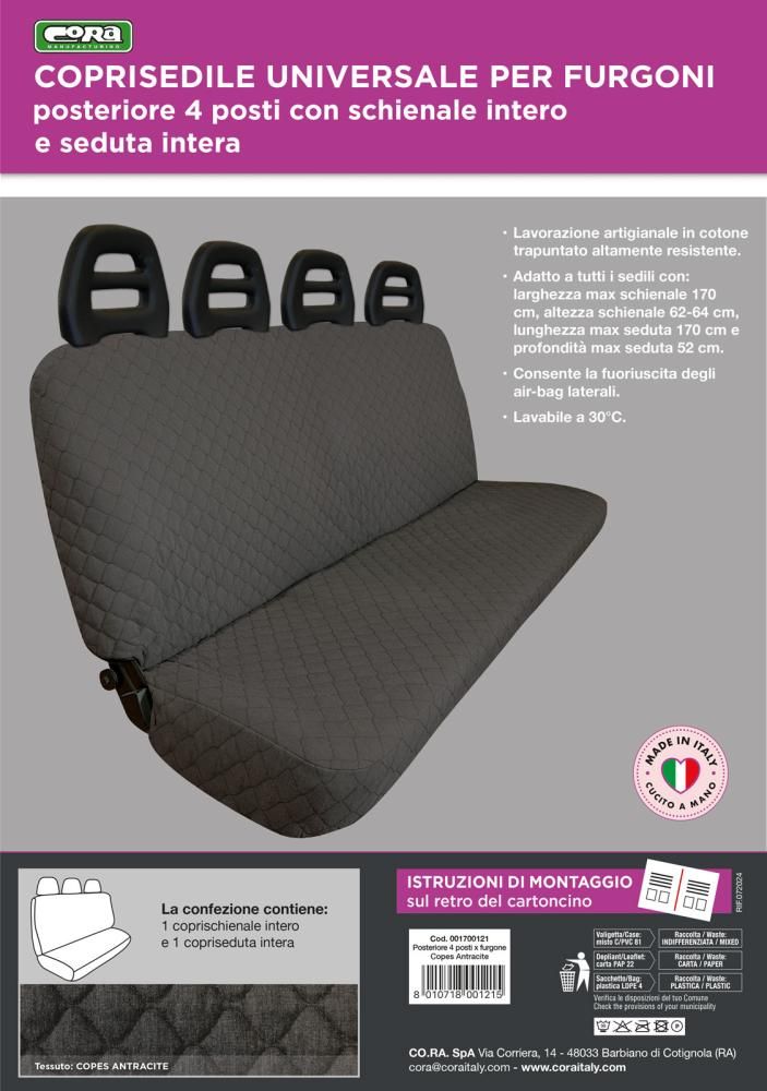 Cora Coprisedili Furgoni Posteriore 4 Posti Universale Copes Antracite