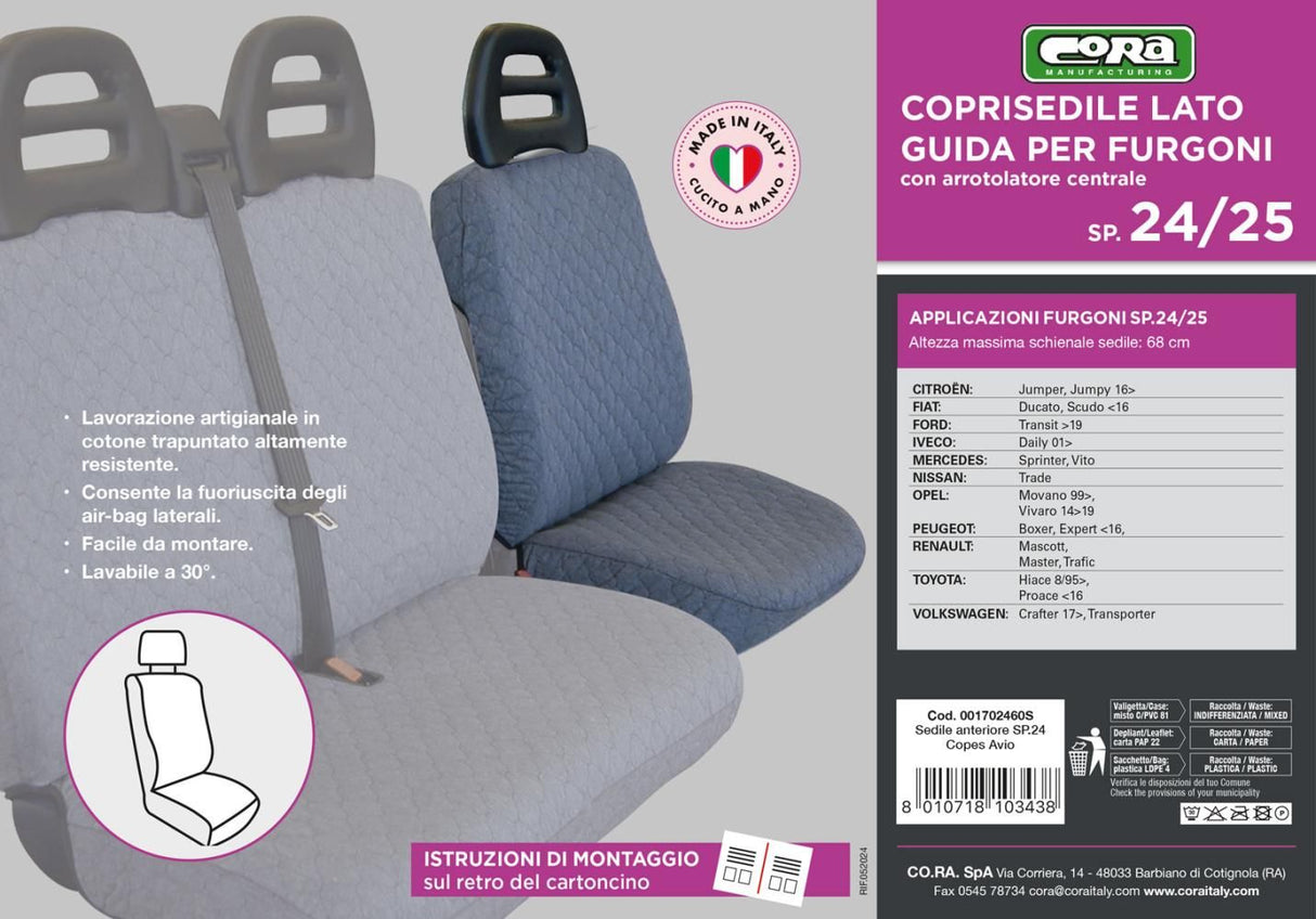 Cora Coprisedile lato guida per furgoni SP24/SP25 tessuto cotone trapuntato avio