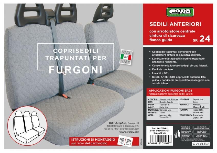 Cora Van Seat Covers, Size SP24, Quilted Cotton Fabric, Grey