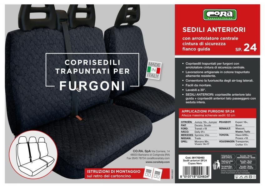 Fundas de asiento para furgoneta Cora, talla SP24, tela de algodón acolchada negra