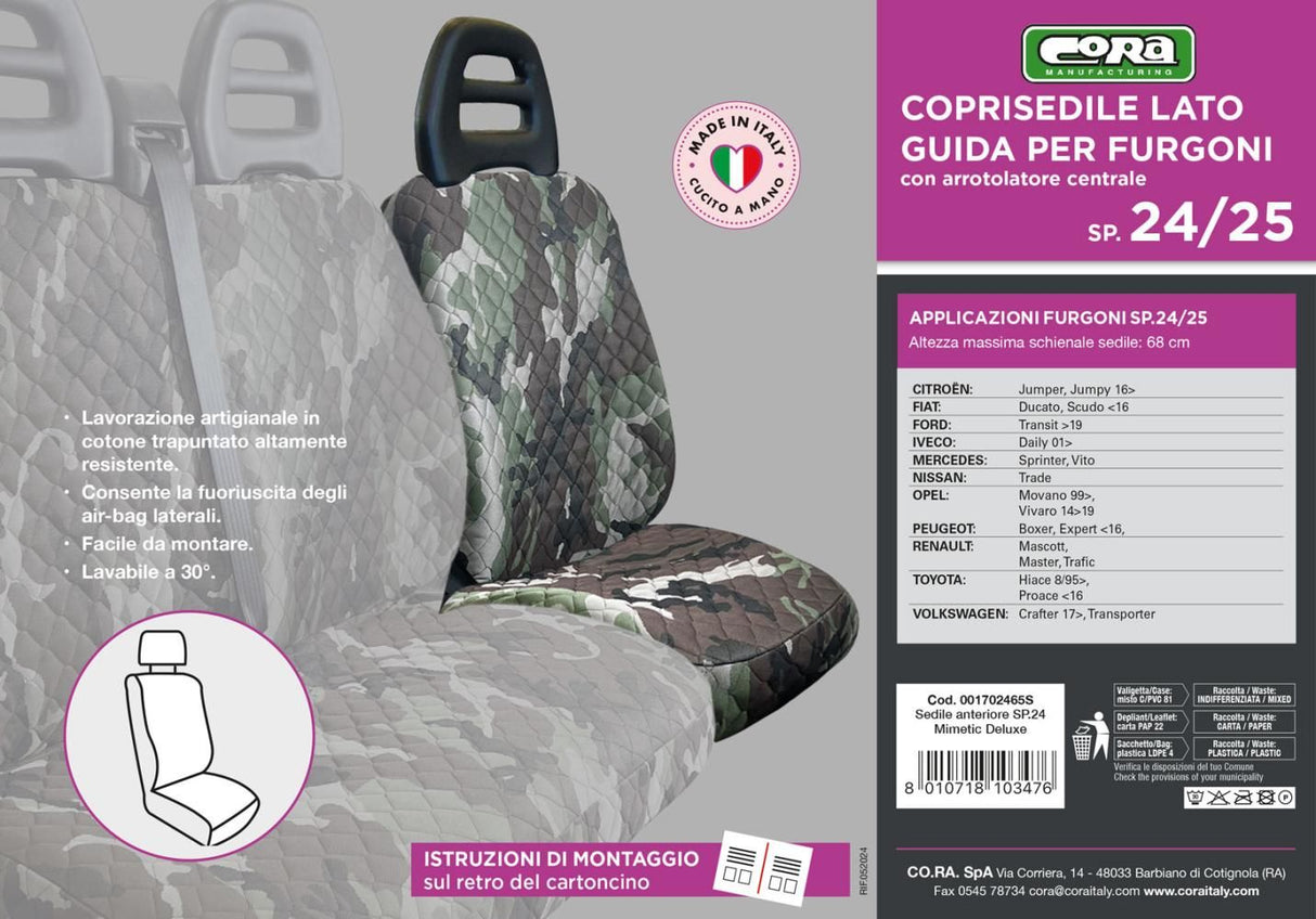 Cora Fahrersitzbezug für SP24/SP25 Transporter, gestepptes Polyester, Tarnmuster
