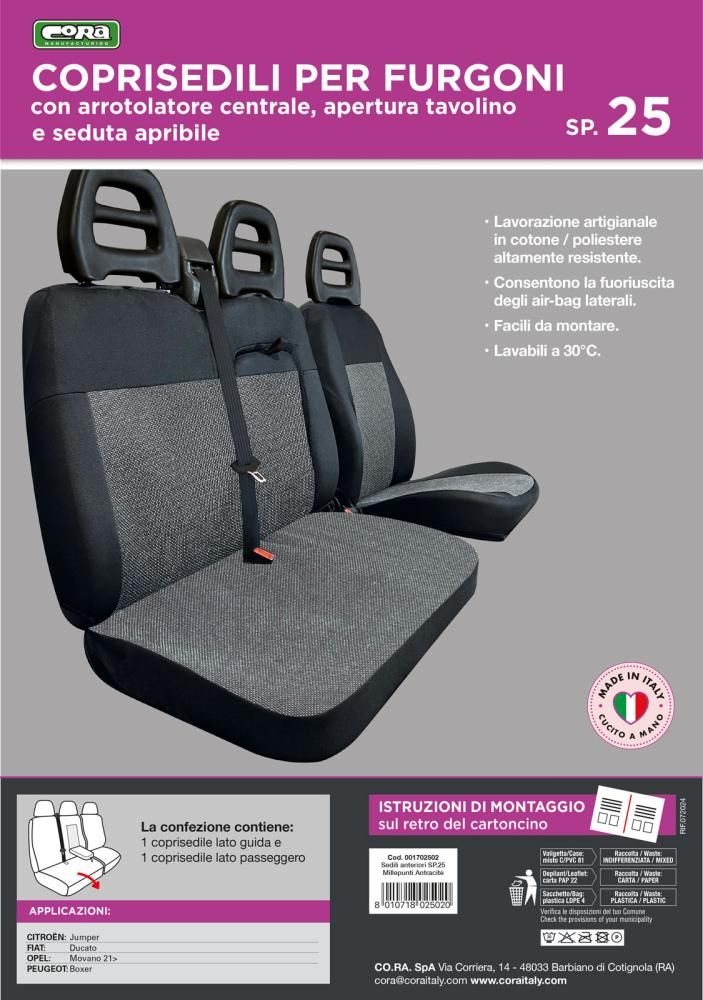 Fundas de asiento para furgoneta Cora, talla SP25, mezcla de algodón negro