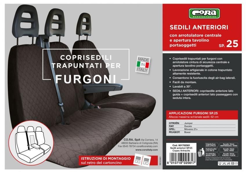 Cora Van Seat Covers, Size SP25, Anthracite Quilted Cotton Fabric