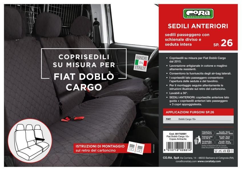 Cora Van Seat Covers, Size SP26, Anthracite Quilted Cotton Fabric