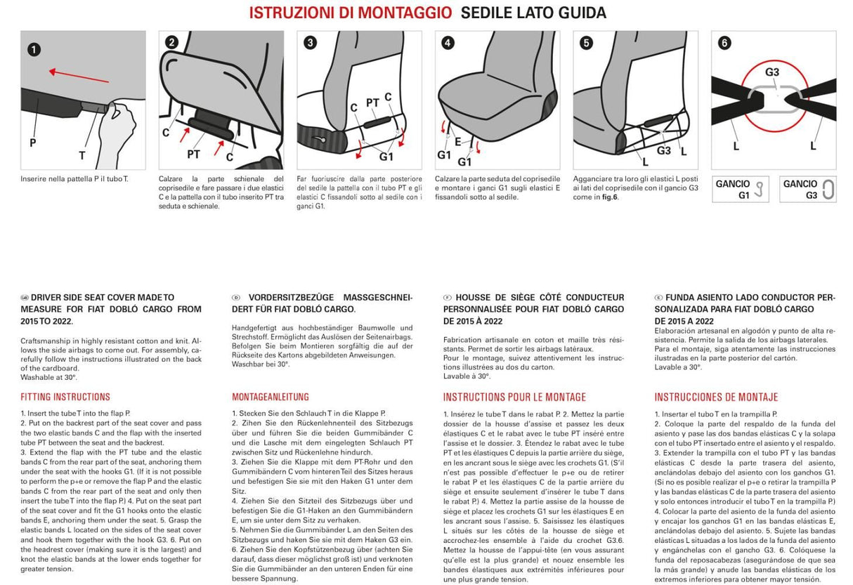 Cora Coprisedile lato guida per furgoni SP26 tessuto cotone trapuntato antracite