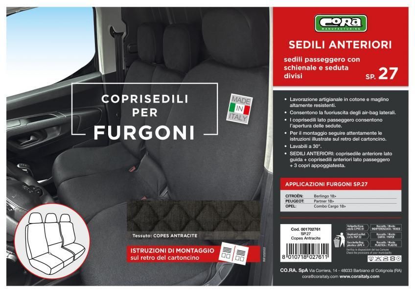 Cora Coprisedili per furgoni tg. SP27 tess. cotone trapuntato antracite