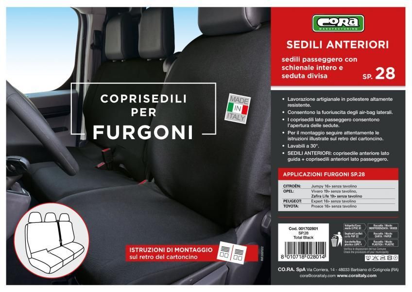 Cora Coprisedili per furgoni tg. SP28 seduta divisa tess. poliestere nero