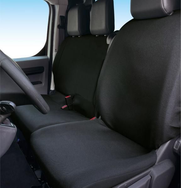 Fundas de asiento para furgoneta Cora, talla SP28, asiento completo, tela de poliéster negra